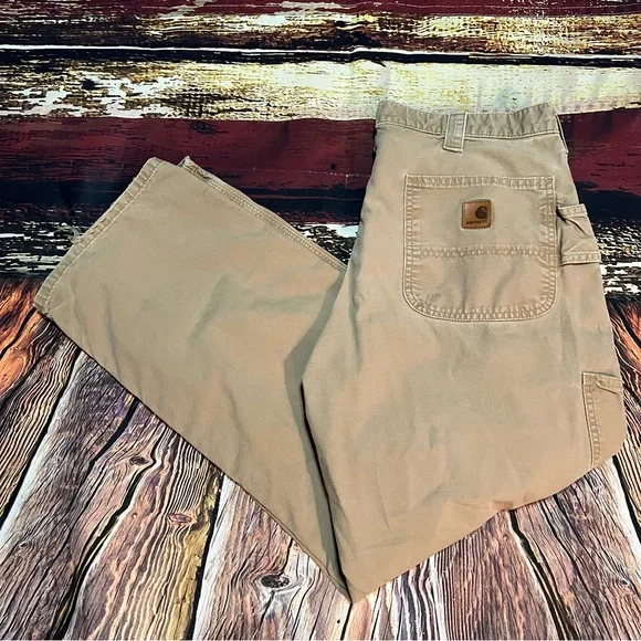 Tan Carhartt carpenter cargo workwear pants original dungaree fit size 34x29 - Picture 1 of 13